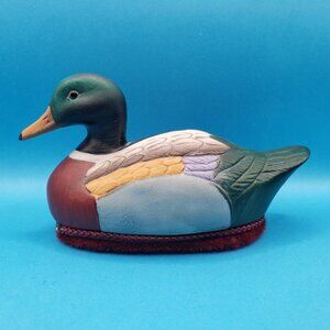 Vintage Ceramic Mallard Duck Lint Brush Waterfowl Desk Decoy 5.5" Colorful VGC